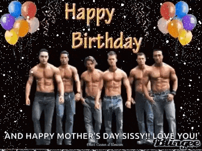 a group of shirtless men are standing next to each other with balloons .