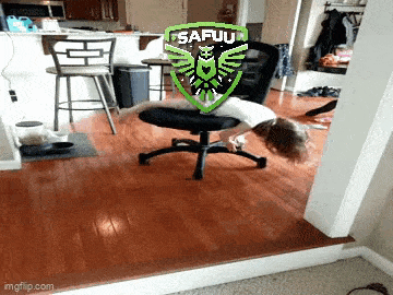 a person is laying on a chair with a sapuu logo on it .