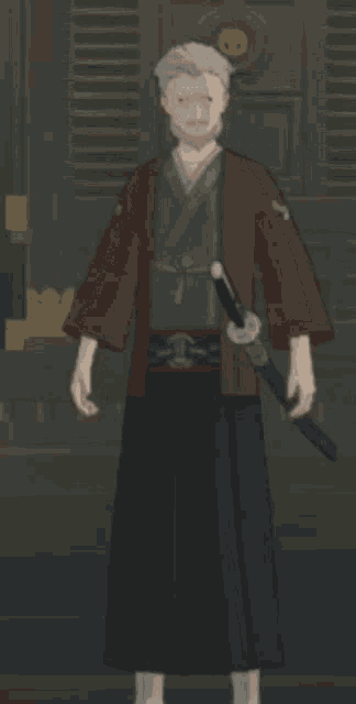 a man in a kimono holding a sword
