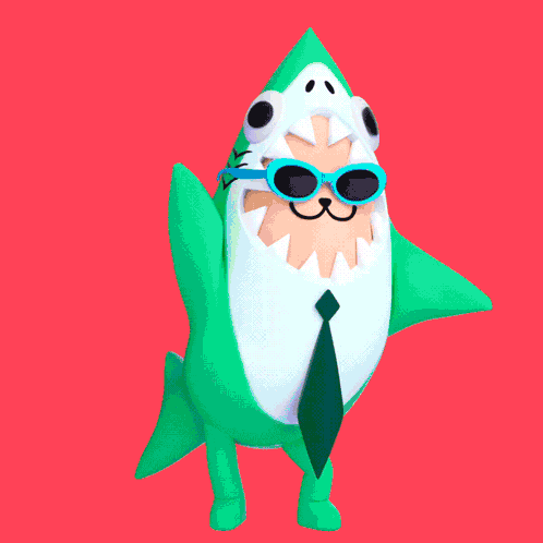 a blue shark with glasses and a tie