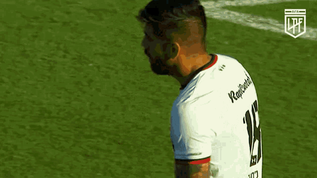 a soccer player is celebrating a goal on a field .