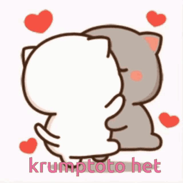 a cartoon of two cats hugging with the words krumptoto het below
