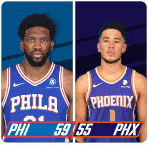 two basketball players from the philadelphia 76ers and the phoenix suns standing next to each other
