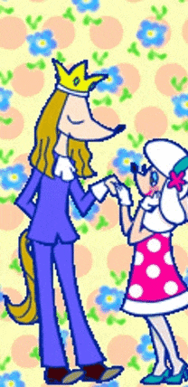 a cartoon of a man wearing a crown holding hands with a woman