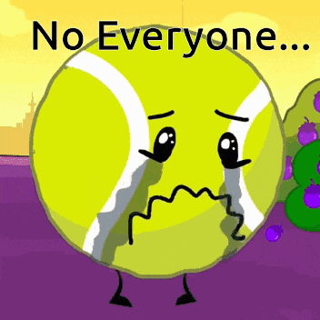 a tennis ball with a sad face and the words " no everyone " below it
