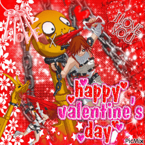 a happy valentine 's day greeting card with cartoon characters on it