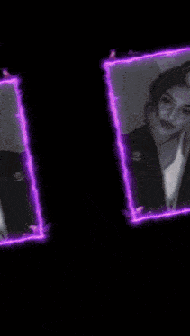 a blurred image of a person in front of a purple and yellow circle
