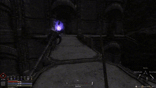 a screenshot of a video game shows a purple light coming out of a hole in the wall