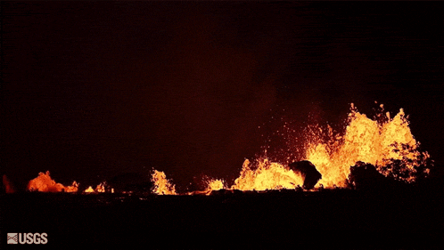 a usgs image of a volcano erupting at night
