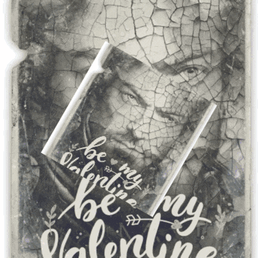 a valentine 's day card with a cracked image of a man and the words be my valentine