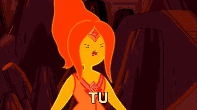 a cartoon character says " tu " in a red background
