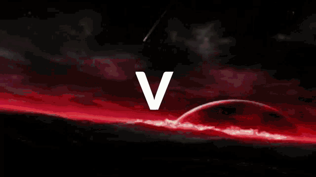 the letter v is on a black background with a rainbow colored stripe