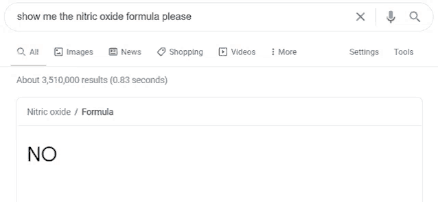 a screenshot of a google search for show me the nitric oxide formula