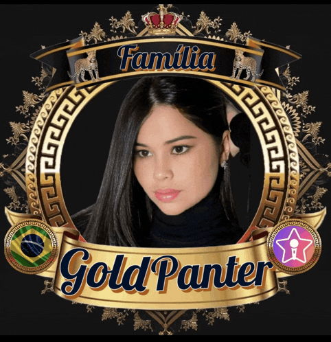 a picture of a woman with the words familia gold panter on it