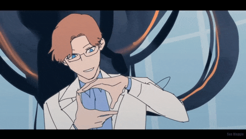 a drawing of a man with glasses and a white coat is titled sora maggio