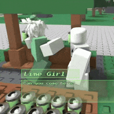 a video game character named lime girl asks if a person can come here