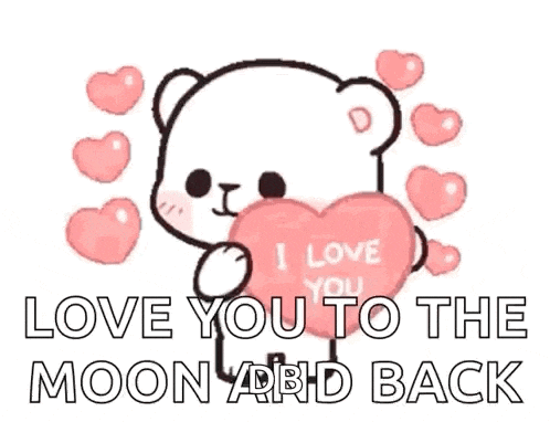 a teddy bear is holding a heart with the words `` i love you to the moon and back '' written on it .