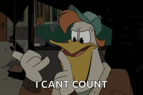 a cartoon duck says " i can t count " in a dark room