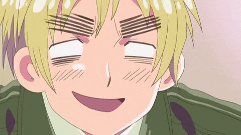a close up of a cartoon character making a funny face with his eyes closed