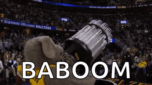 baboom is displayed in front of a crowd at a sports game