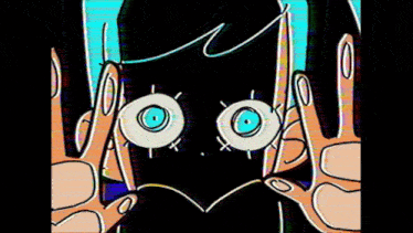 a close up of a cartoon character 's eyes with blue circles