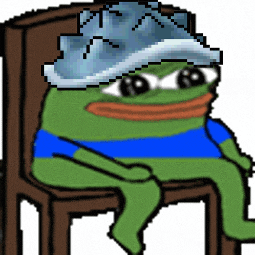a pixel art of a green frog wearing a blue shirt