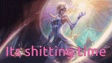 a woman in a white dress with the words " its shitting time " on the bottom