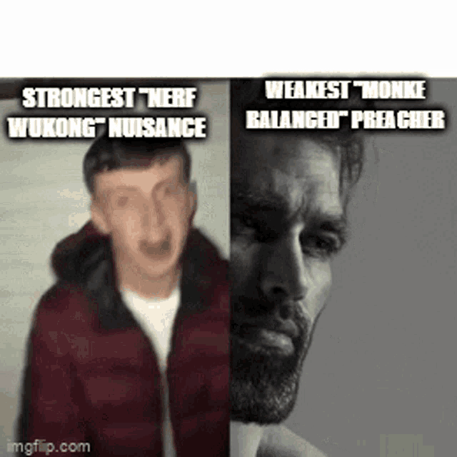 a man with a beard is standing next to another man with a beard and a red jacket .