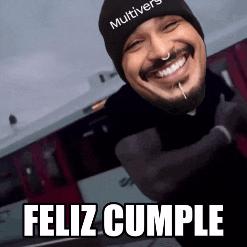a man wearing a beanie that says multiverse on it