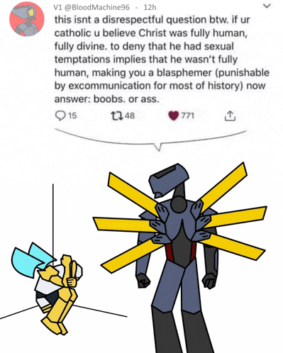 a cartoon drawing of a robot with a speech bubble that says this isnt a disrespectful question btw