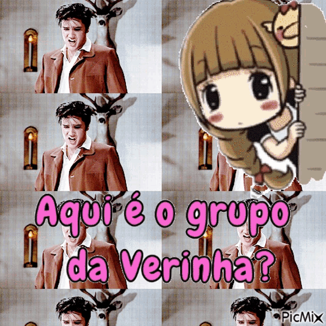 a picture of elvis presley with the words aquie o grupo da verinha on the bottom