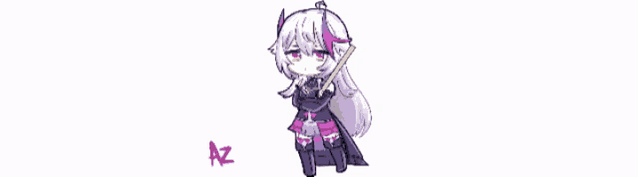 a drawing of a girl with a sword and the letters az below her