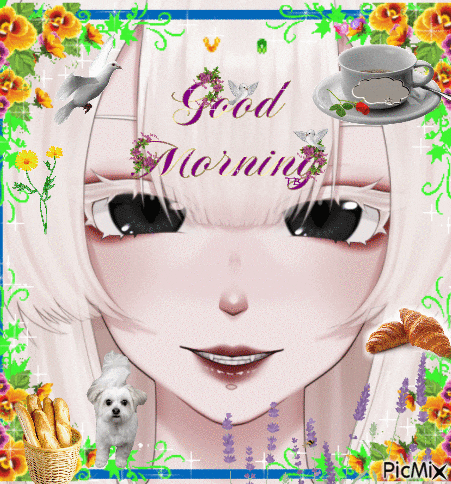 a picture of a girl with the words good morning