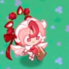a cookie with strawberries on it 's head is reading a book on a green background .