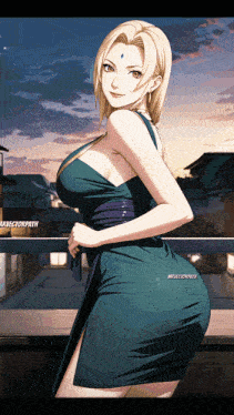a woman in a green dress is standing on a balcony with a caption that says " directorpath "