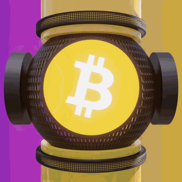 a yellow coin with a white b on it