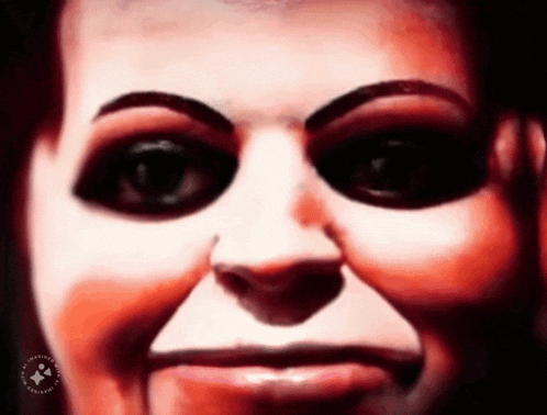 a close up of a puppet 's face with a watermark that says ' marilyn '
