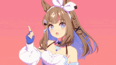 a girl with a bow on her head is wearing a blue and white dress