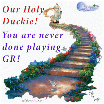 a picture of stairs with the words our holy duckie on it
