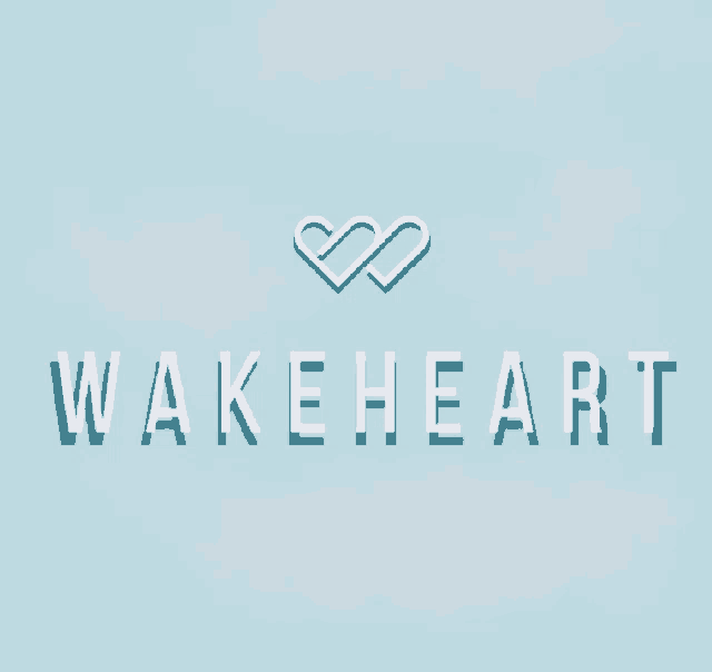 a logo for wakeheart with two hearts in the middle