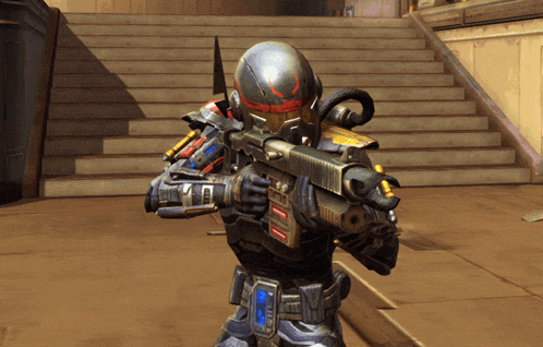 a video game character is holding a rifle with a sticker on it that says ' sniper '