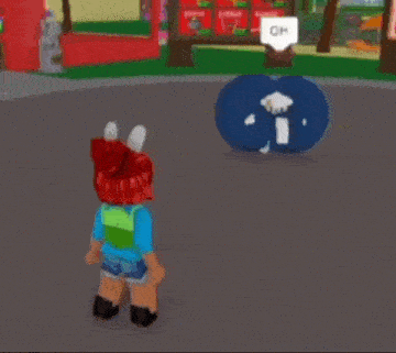 a girl is standing next to a giant tomato in a video game and talking to it .