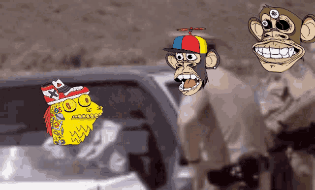 a cartoon of a monkey wearing a hat with a propeller on top