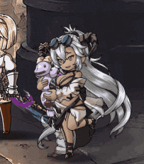 a cartoon character holding a stuffed animal in her hands