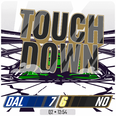 a graphic that says touch down dal 7 6 no at the bottom