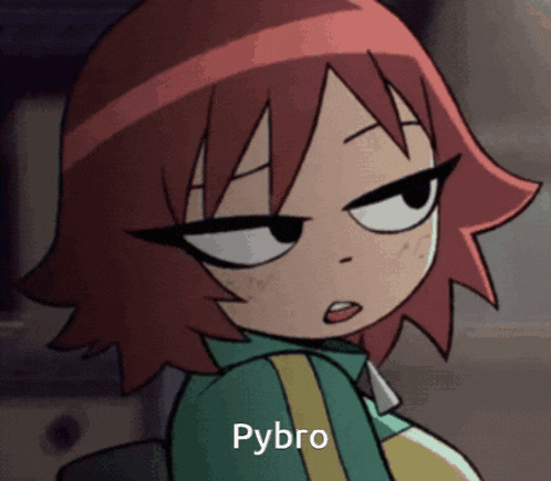 a cartoon girl with red hair and the word pybro on the bottom right
