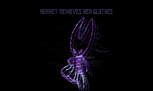 hornet removes her clothes in a pixel art