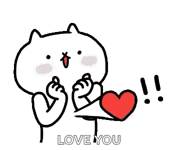 a cartoon cat is holding a heart and says `` love you '' .