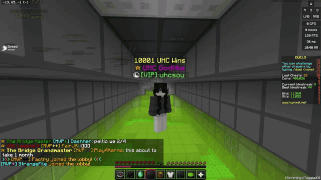 a screenshot of a minecraft game with a girl standing in the middle of a hallway