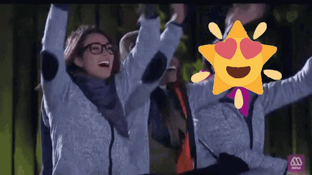a woman with glasses and a star with hearts on its eyes